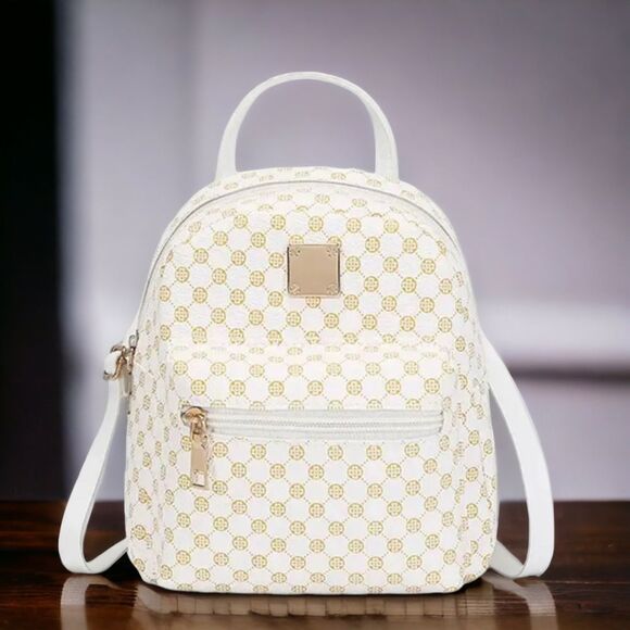 White Brown Clover Design Mini Backpack Crossbody Bag NEW - Picture 1 of 3
